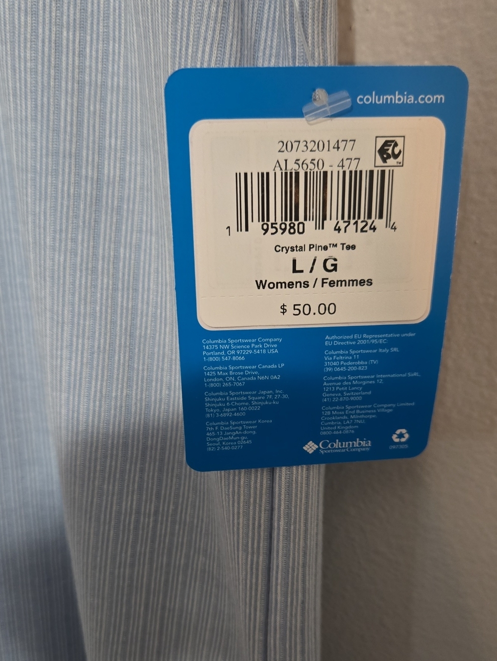 NWT! Womens Columbia Light Blue Ribbed Short Sleeve Tee, Size L - Picture 5 of 7